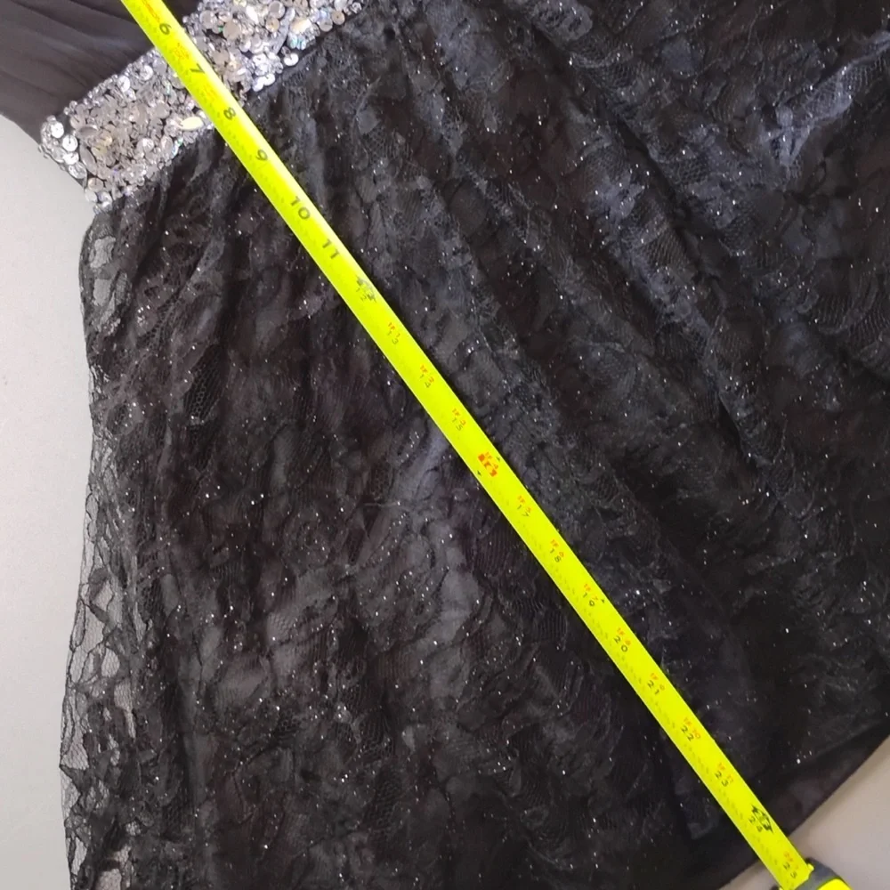 My Michelle Black Strapless Lace Cocktail Dress with Silver Waist Accents Size 5